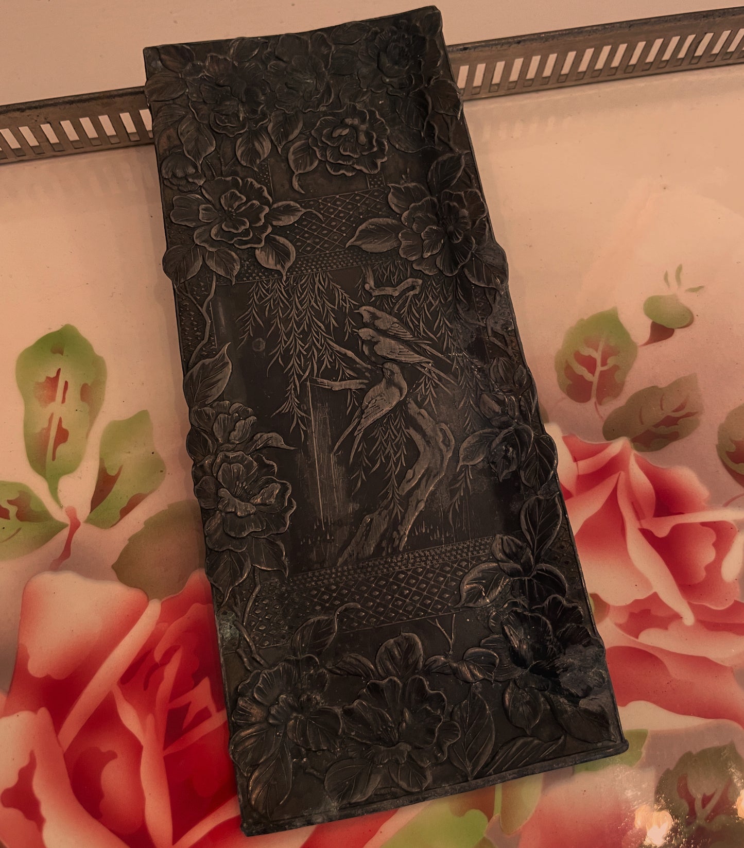 Vintage bird copper & pewter small tray🕊️