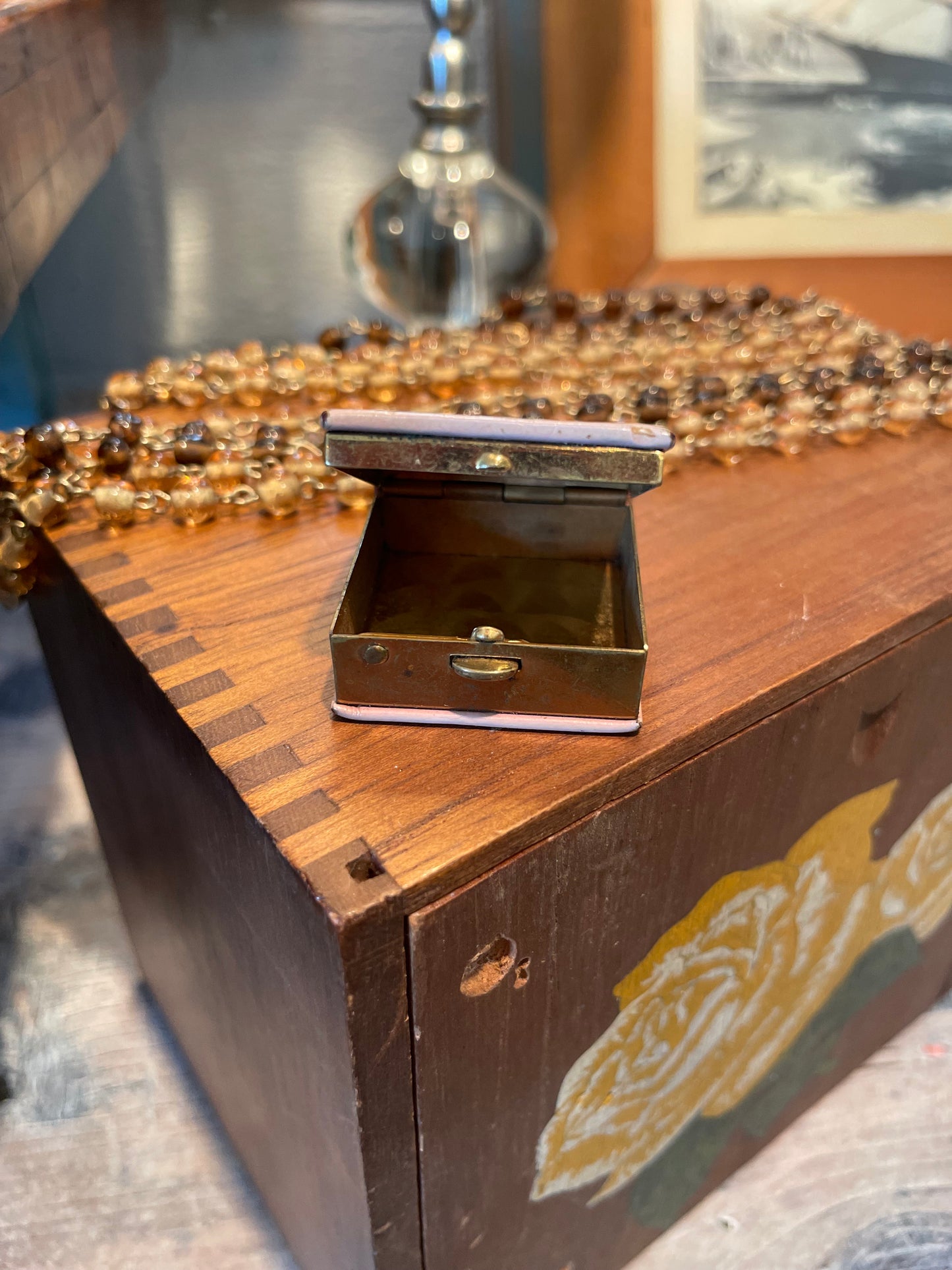 Vintage Leather & Brass Pill Box