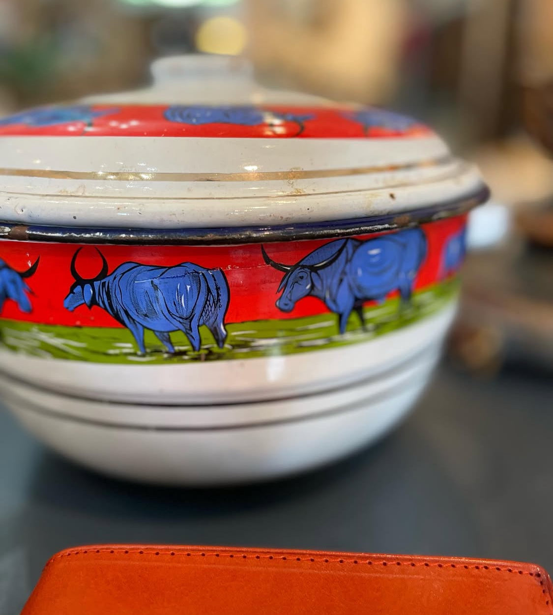Incredible French vintage enamel pot
