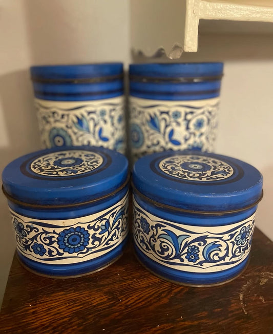Blue & White Mid Century Floral Canister Set