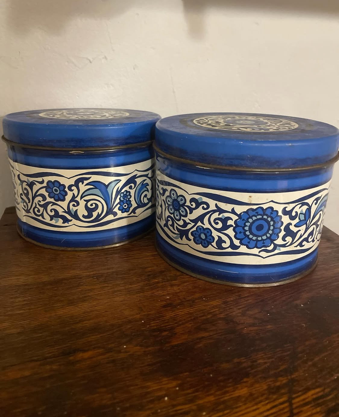 Blue & White Mid Century Floral Canister Set