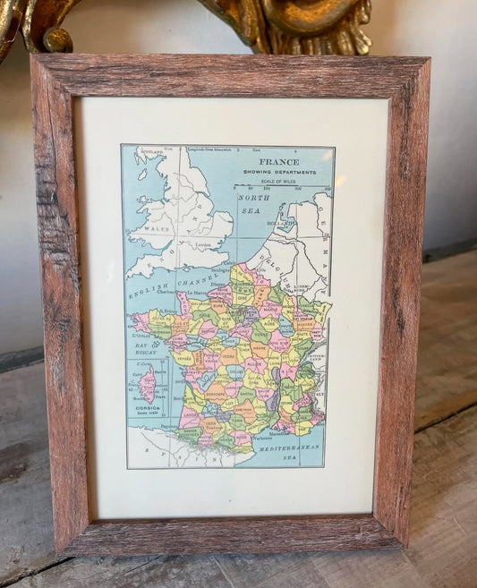 Vintage French Map in Driftwood Frame