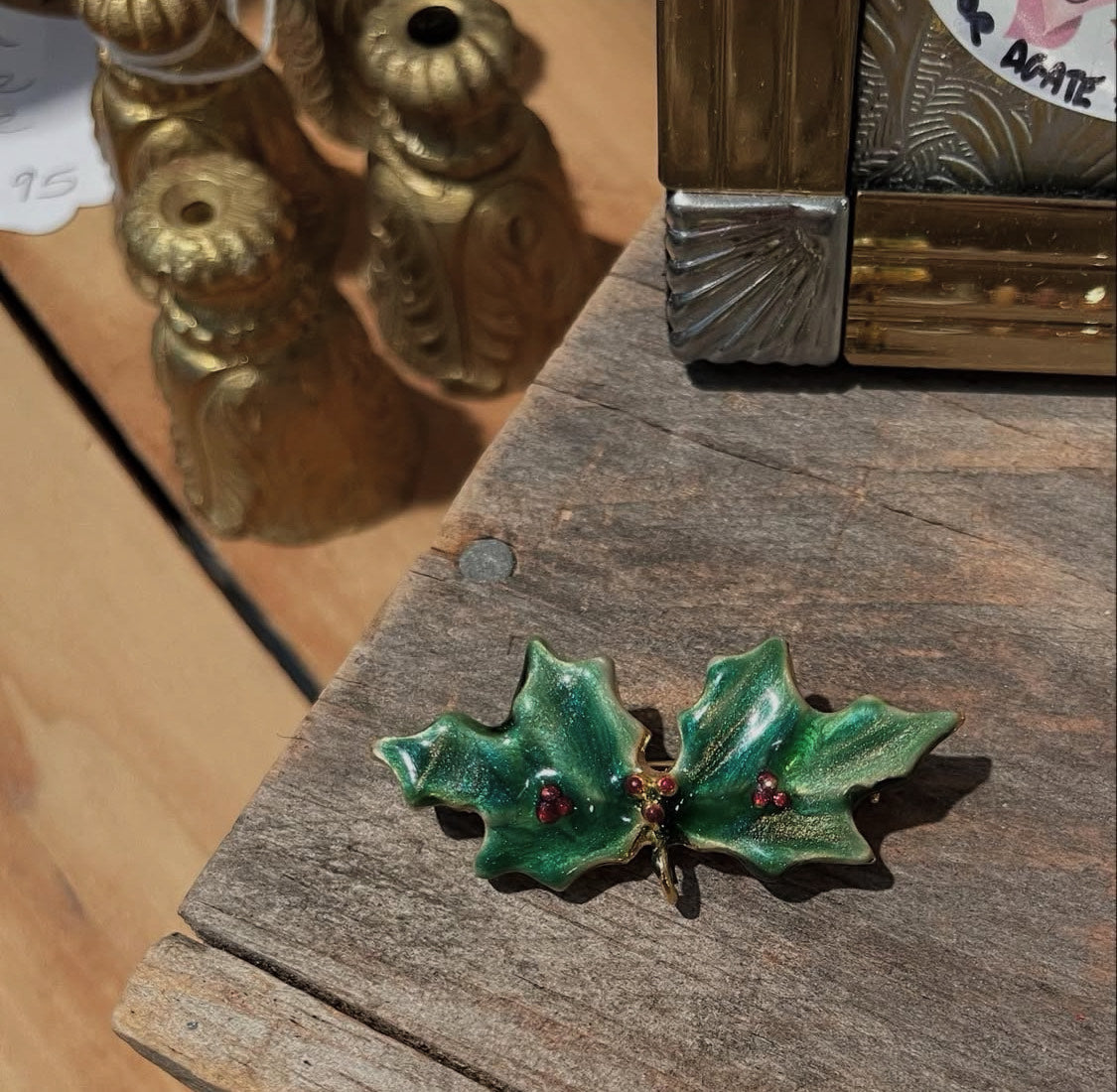 Vintage Enamel Holly Pin