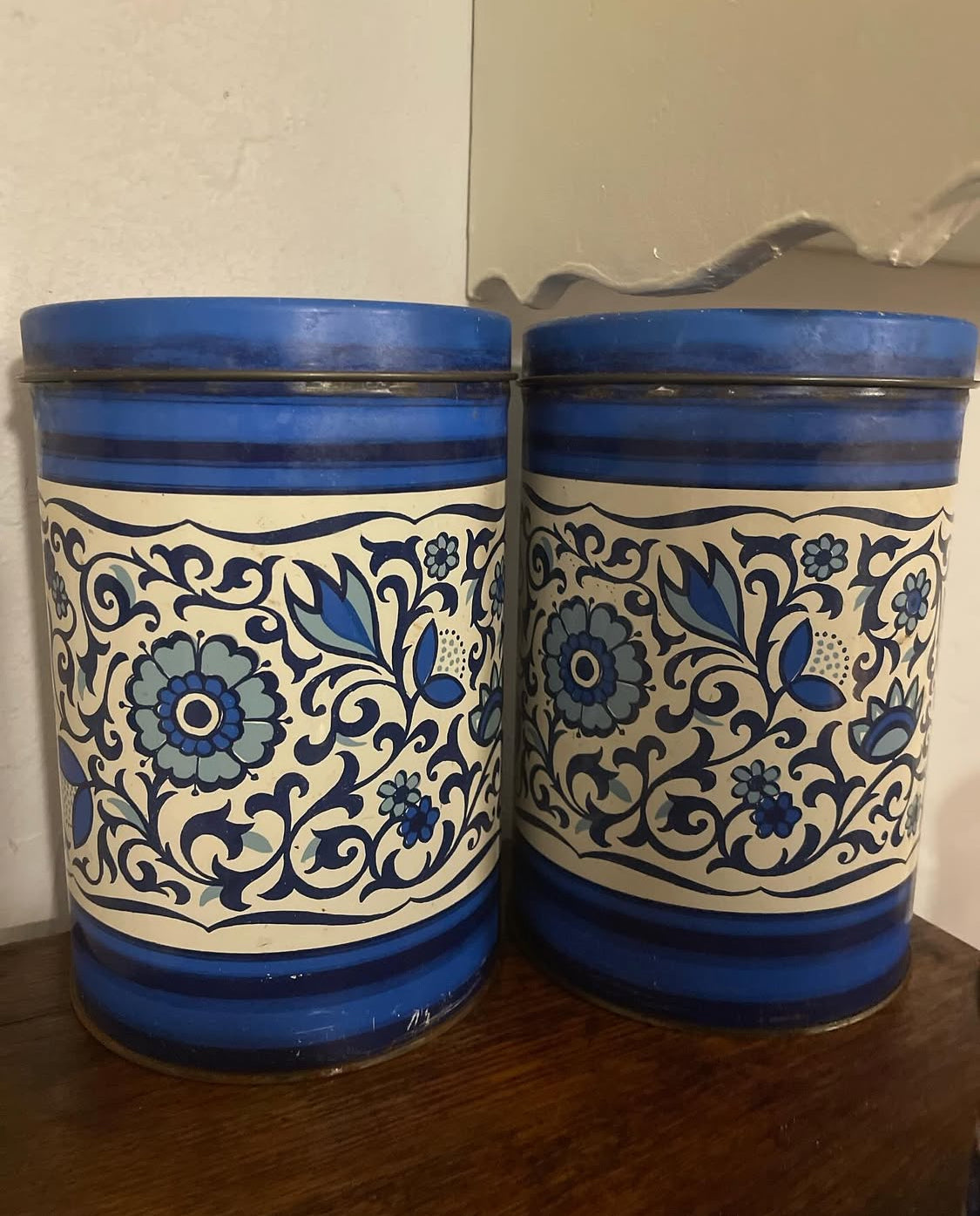 Blue & White Mid Century Floral Canister Set